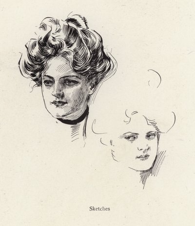 Szkice piórem młodej kobiety (litografia) autorstwa Harrison Fisher