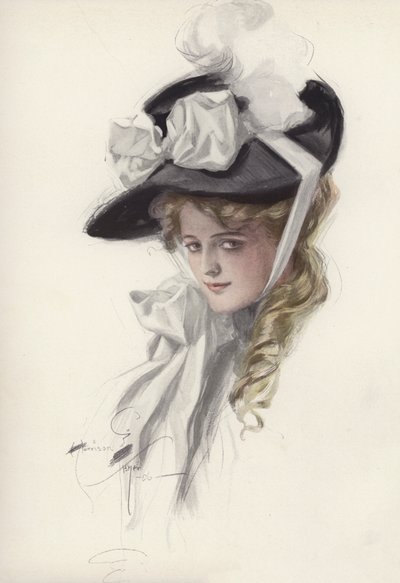 Portret kobiety w eleganckim kapeluszu (kolor lito) autorstwa Harrison Fisher