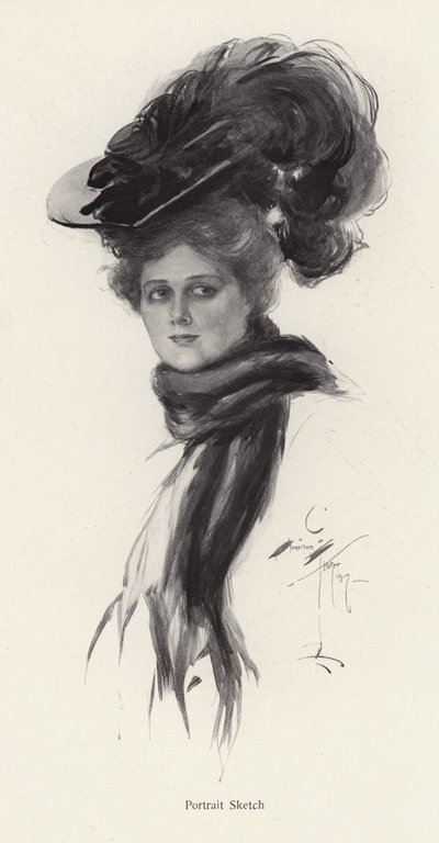 Portret kobiety w dużym kapeluszu (lito) autorstwa Harrison Fisher