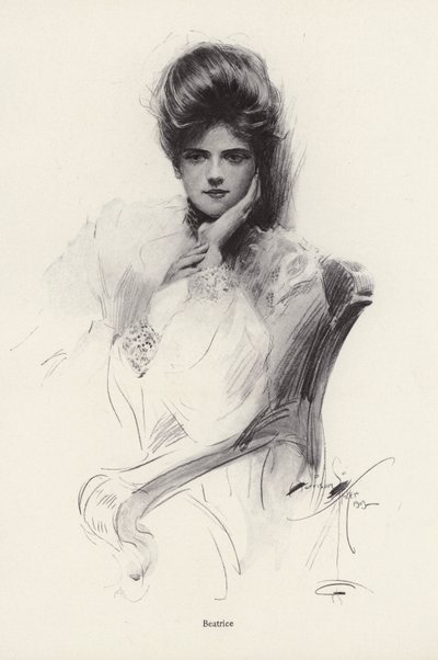 Portret kobiety o imieniu Beatrice (lito) autorstwa Harrison Fisher