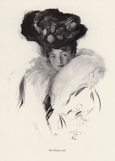 Portret młodej kobiety w kapeluszu i futrze (litho) autorstwa Harrison Fisher