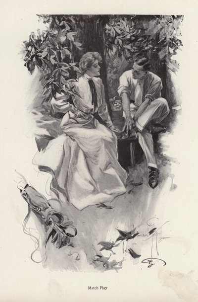 Romantyczna para odpoczywająca od gry w golfa (lito) autorstwa Harrison Fisher