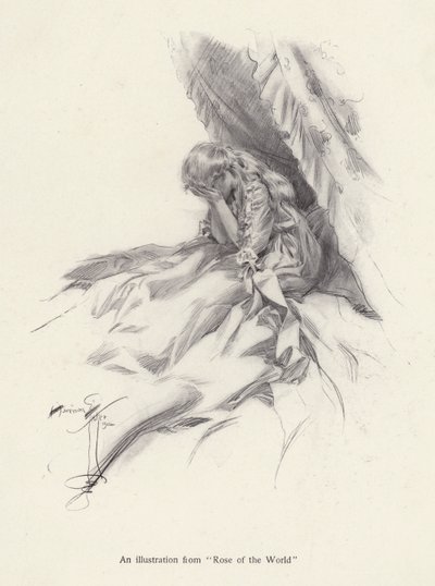 Rosamond English, postać z Rose of the World, powieści Egerton Castle (lito) autorstwa Harrison Fisher