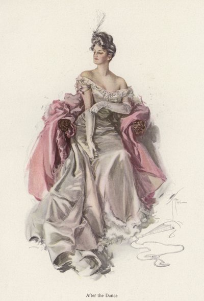 Kobieta w wieczorowej sukni po tańcu (kolor litho) autorstwa Harrison Fisher