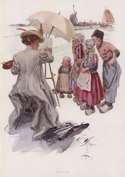 Młoda Amerykanka malująca holenderską scenę (kolor lito) autorstwa Harrison Fisher