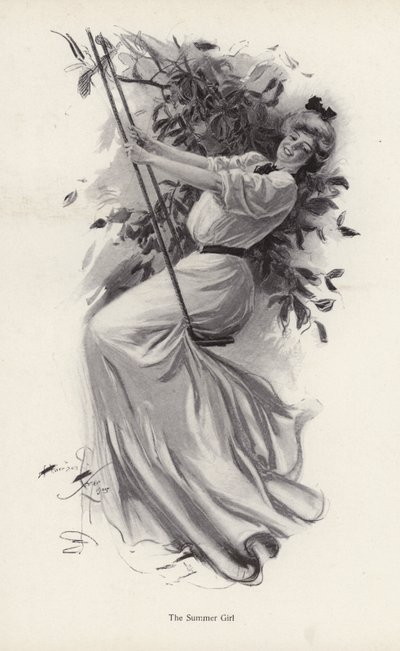 Młoda kobieta na huśtawce (lito) autorstwa Harrison Fisher