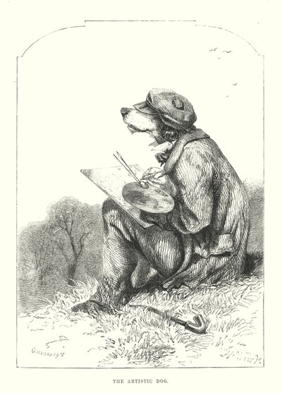 Zabawne psy: Pies artystyczny (grawerunek) autorstwa Harrison William Weir