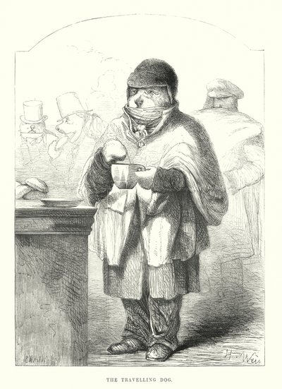 Zabawne psy: Pies podróżnik (grawerunek) autorstwa Harrison William Weir