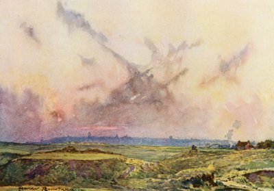 Pola golfowe: St Andrews, miasto w oddali (kolorowa litografia) autorstwa Harry (1878-1950) Rountree