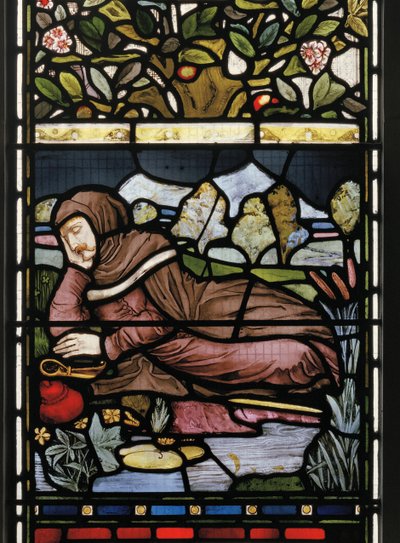 Poeta Langland śpi, Piers Ploughman, 1873 (witraż) autorstwa Harry Burrow