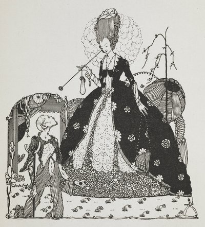 Kobieta patrząca z góry na chłopa i prosząc o pieniądze. autorstwa Harry Clarke