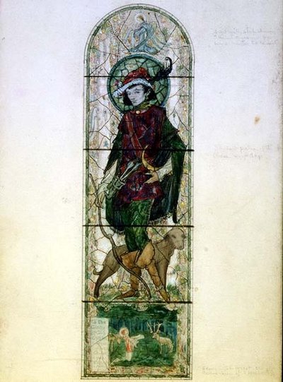 Projekt na jedno doświetlone okno z postacią św. Huberta autorstwa Harry Clarke