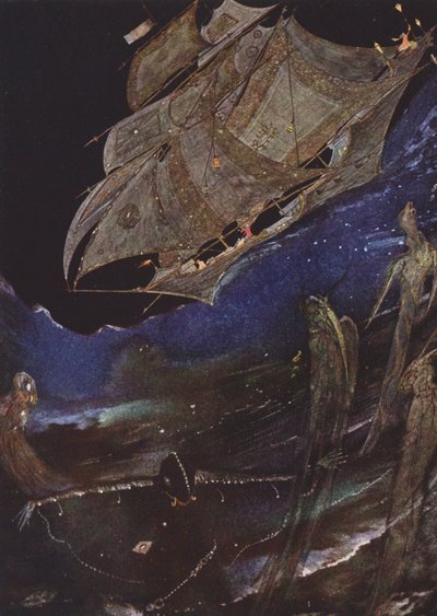 Edgar Allan Poe: MS Found in a Bottle (kolorowa litografia) autorstwa Harry Clarke