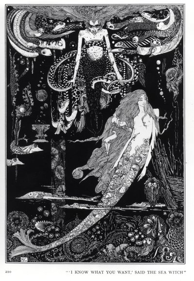 „Wiem, czego chcesz” powiedziała morska wiedźma, ilustracja do „Małej Syrenki” z Bajek Hansa Christiana Andersena (1805-75), ok. 1910 autorstwa Harry Clarke