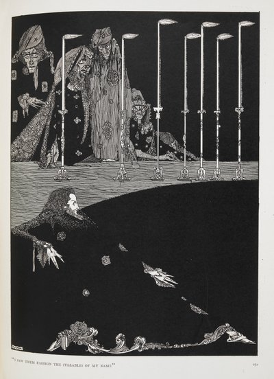 „Widziałem, jak kształtowali sylaby mojego imienia”. Ilustracja do opowiadania „Dół i wahadło”. autorstwa Harry Clarke