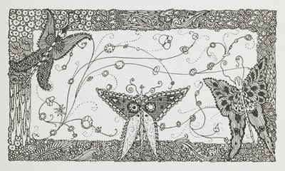 Ilustracja do opowiadania Riquet z kępką. Projekt motyla. autorstwa Harry Clarke