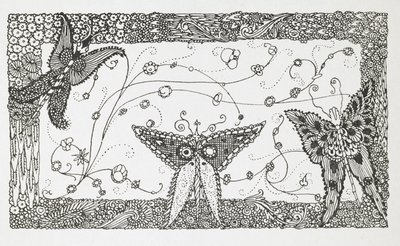 Ilustracja do opowiadania „Mistrz kota, czyli Kot w butach”. Projekt motyla. autorstwa Harry Clarke
