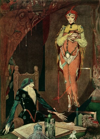 „Czy w mojej biednej mocy jest coś, co mogłoby ci służyć?”, ilustracja z Fausta Goethego, w przekładzie Johna Anstera autorstwa Harry Clarke
