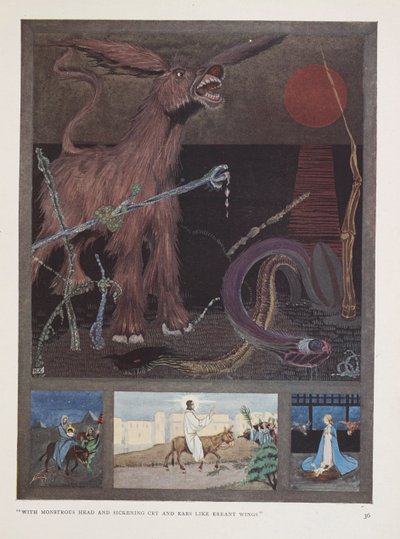 Osioł. „Z potworną głową i obrzydliwym krzykiem   a uszy jak zabłąkane skrzydła” autorstwa Harry Clarke
