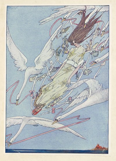 Dzikie Łabędzie. Przez cały dzień lecieli dalej w powietrzu. autorstwa Harry Clarke