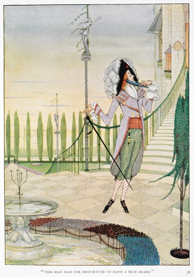 „Ten człowiek miał nieszczęście mieć niebieską brodę”. Sinobrody głaszcze brodę. autorstwa Harry Clarke