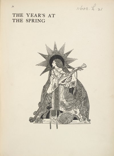 Ilustracja bez tytułu. Kobieta grająca na instrumencie muzycznym. autorstwa Harry Clarke