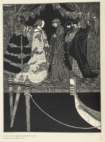 „to była Marchesa Afrodyta - uwielbienie całej Wenecji”. Ilustracja do opowiadania „Przypisanie”. autorstwa Harry Clarke