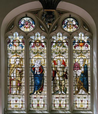 Oxford, Brasenose College Chapel, James Powell & Sons, Harry Ellis Wooldridge, St Cedda, Madonna & Chils, St Michael, St Hugh autorstwa Harry Ellis Wooldridge