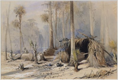 Cypress-Shingle Yard, Ocklawaha River, Floryda autorstwa Harry Fenn