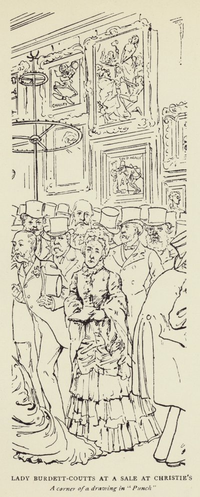 Lady Burdett-Coutts na wyprzedaży w Christies autorstwa Harry Furniss