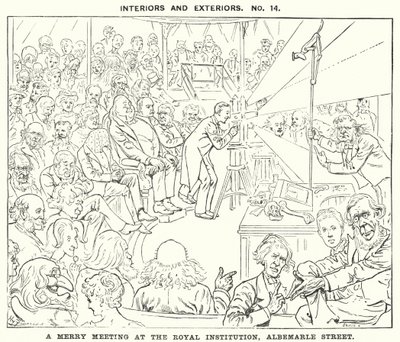 Punch cartoon: A Merry Meeting w Royal Institution, Albemarle Street, Londyn (rycina) autorstwa Harry Furniss
