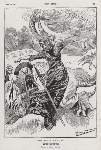 Retribution, rysunek o Rebelii Bokserów w Chinach (rycina) autorstwa Harry Furniss