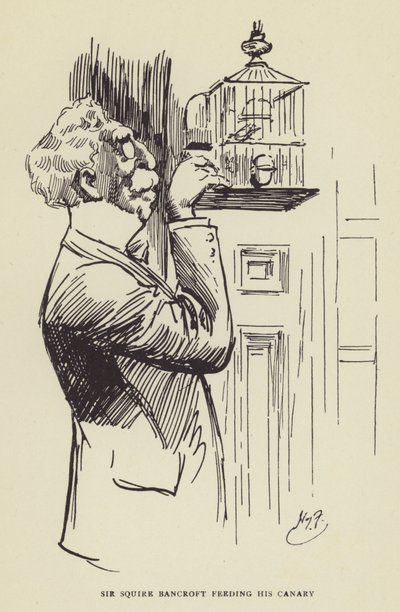 Sir Squire Bancroft karmi swojego kanarka autorstwa Harry Furniss