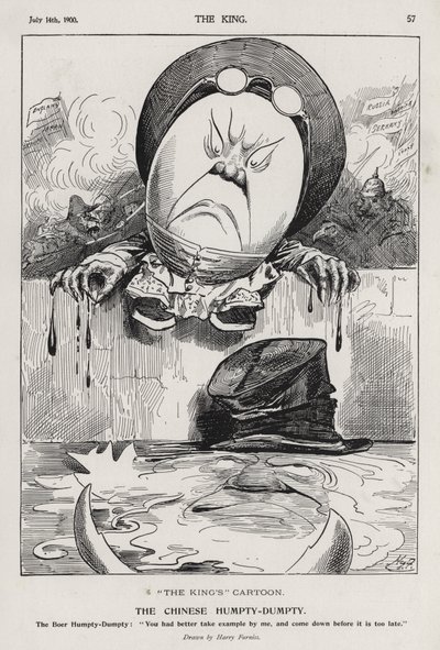 Chiński Humpty Dumpty, karykatura o buncie bokserów i wojnie burskiej (rycina) autorstwa Harry Furniss