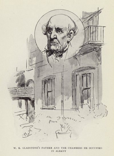 Ojciec W E Gladstones i zajmowane przez niego komnaty w Albany autorstwa Harry Furniss