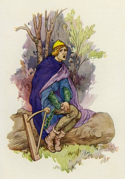 Gdy siedział, młodzieniec wyśpiewywał żałobną melodię (kolorowe lito) autorstwa Harry George Theaker