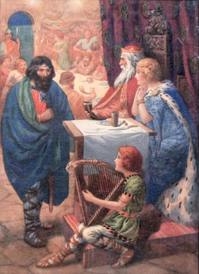 Scena bankietowa, z "Opowieści dla dzieci z legend północy" opublikowanych przez Raphaela Tucka (kolorowa litografia) autorstwa Harry George Theaker