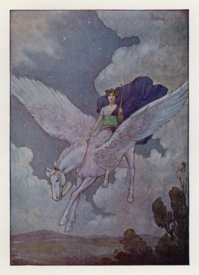 Bellerophon i jego srebrnoskrzydły koń (kolorowa litografia) autorstwa Harry George Theaker