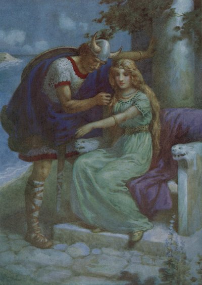 Frithiof i Ingeborg, z filmu "The Suit of King Ring" (kolorowa litografia) autorstwa Harry George Theaker