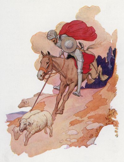 Ilustracja dla Don Kichota (kolorowa litografia) autorstwa Harry George Theaker