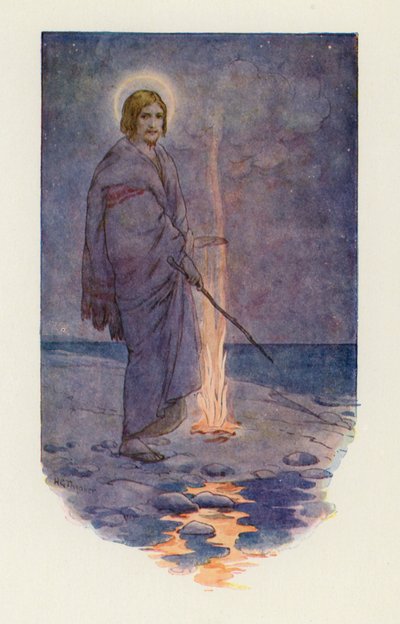 Jezus stał na brzegu (kolorowa litografia) autorstwa Harry George Theaker