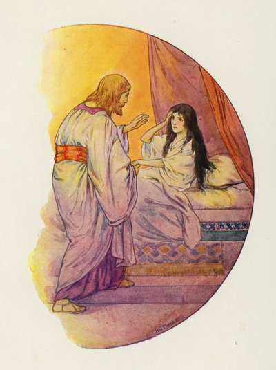 "Mała dziewczynko", powiedział, "Powstań!". (kolorowa litografia) autorstwa Harry George Theaker