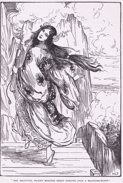 Pewna piękna bogini zaczęła tańczyć na płycie rezonansowej (Równina Wysokiego Nieba) (litho) autorstwa Harry George Theaker