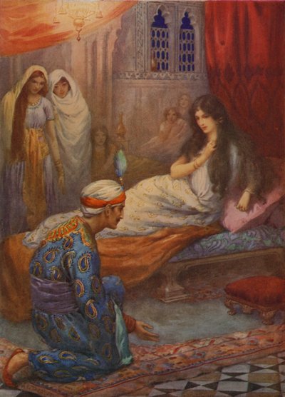 Książę Feroze-Shah budzi piękną księżniczkę (kolorowa litografia) autorstwa Harry George Theaker