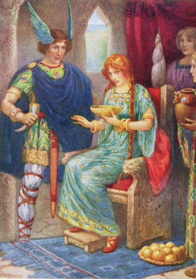 Skyrnir i Gerda, z ilustracji "Frey i Gerda" w "Opowieściach dla dzieci z legend północy" opublikowanych przez Raphaela Tucka. autorstwa Harry George Theaker