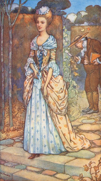 Król i dama, legenda o panowaniu królowej Anny (kolorowa litografia) autorstwa Harry George Theaker