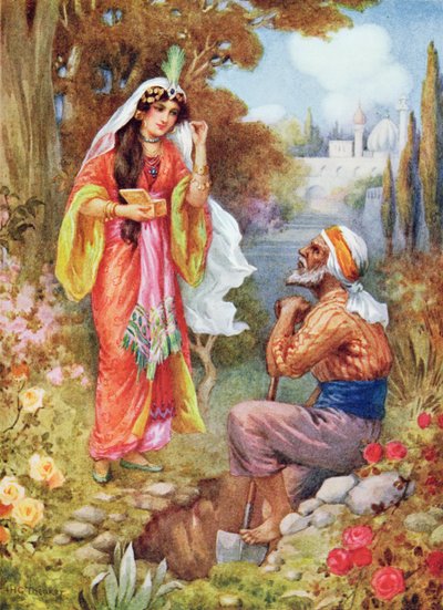 Księżniczka i perły, ilustracja z "Opowieści dla dzieci z nocy arabskich" Rose Yeatman Woolf, ok. 1920 r. (litografia kolorowa) autorstwa Harry George Theaker