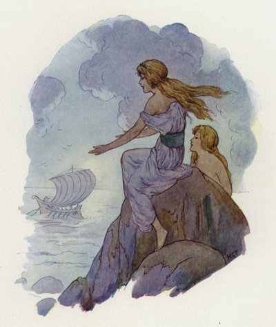 Syreny (kolorowa litografia) autorstwa Harry George Theaker