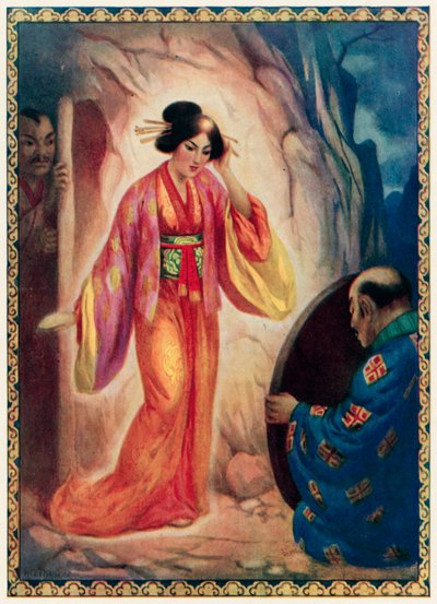 Bogini Słońca przegląda się w lustrze (kolorowa litografia) autorstwa Harry George Theaker