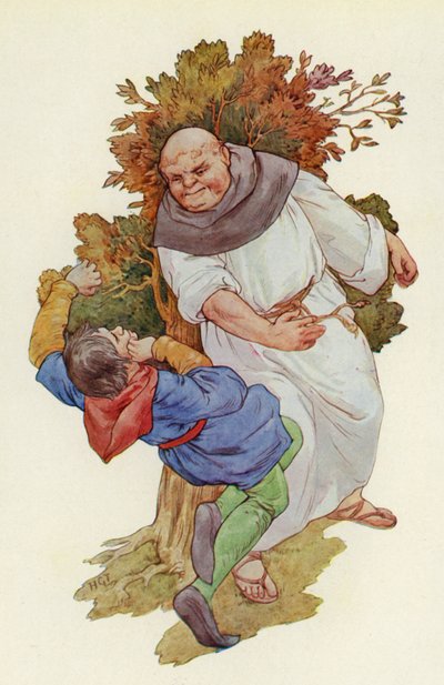Cios spadł z impetem i posłał Mucha na trawę (kolorowa litografia). autorstwa Harry George Theaker
